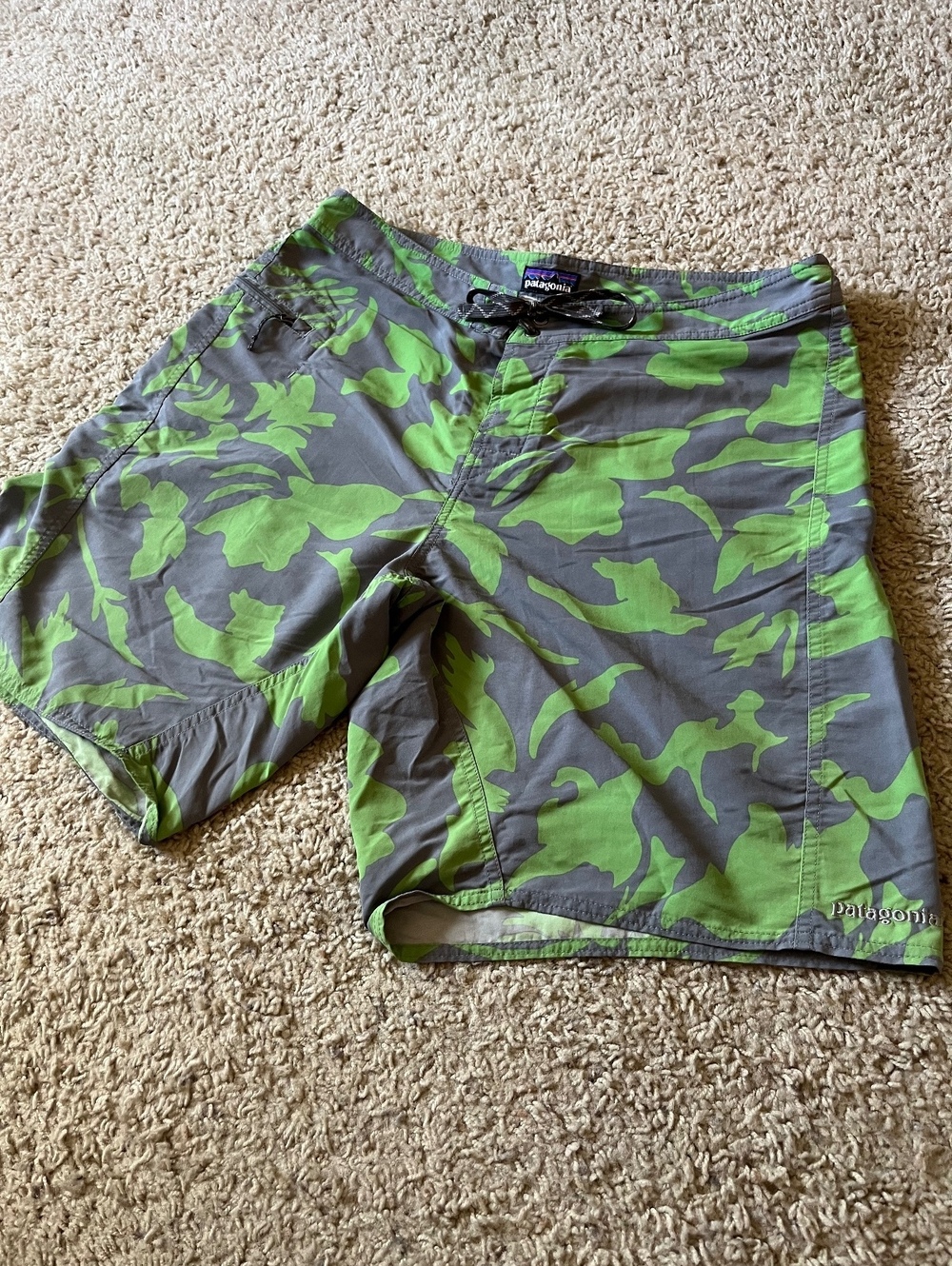 Patagonia Men's Size 36 Green and Gray Patterned Board Shorts